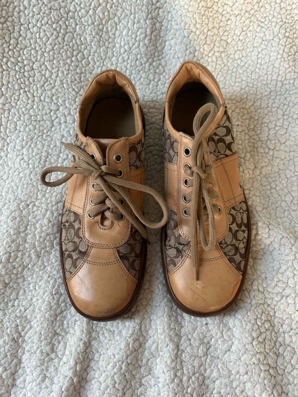 Coach Tan Leather & Brown Signature Canvas Sneakers